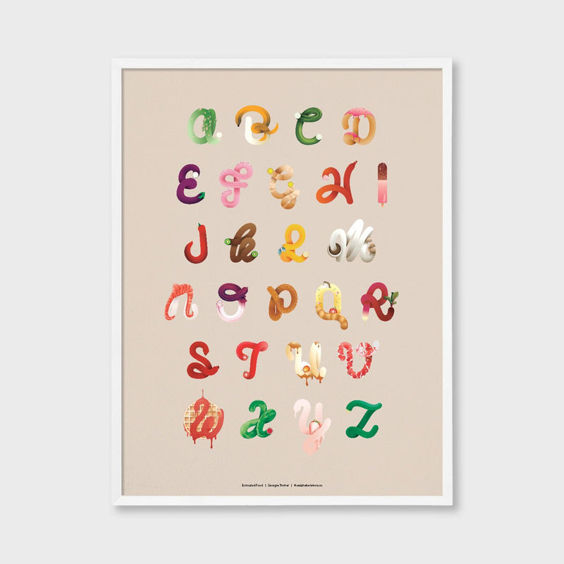 Framed poster of stylised alphabet letters, the alphabet store collection