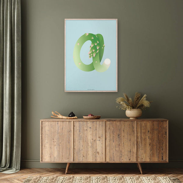 On living room wall, Extruded Food Asparagus, Blue, Green, Pink, Graphic art print, Foodie alphabet, A is for Asparagus, Kitchen wall, Kids room wall art, Food art