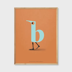 bird inspired art poster orange and blue