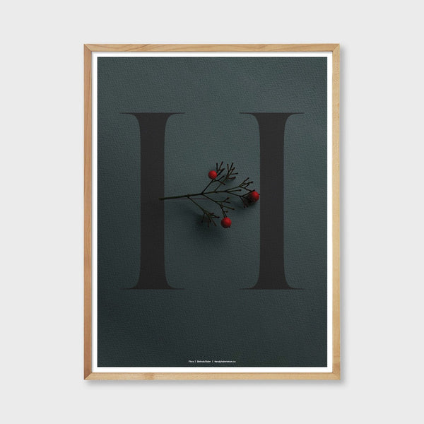 letter H art poster dark moody christmas gift nature