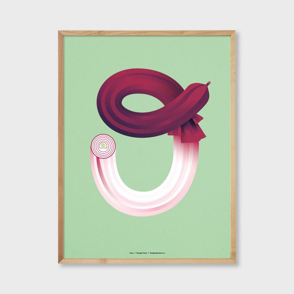 onion food artwork letter O initial art poster