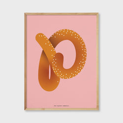 pretzel food art print pink and orange letter P initial