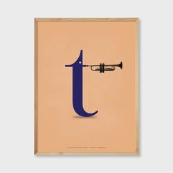 letter t character trumpet music loving aplhabet art print poster